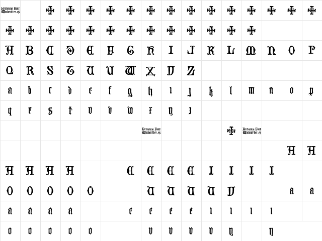 Britannia Regular  glyph index