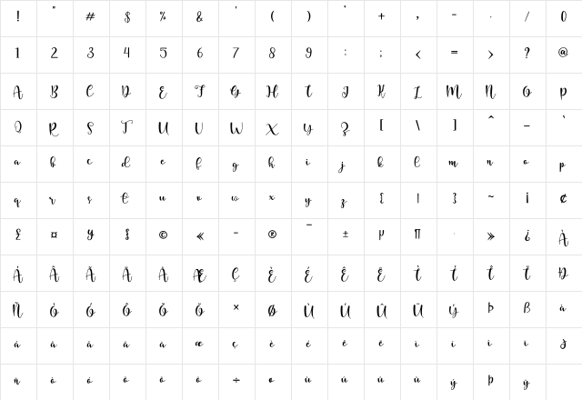 falashya Regular  glyph index