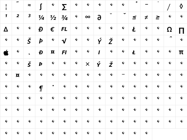 Legato SC Semi Bold Italic Expert  glyph index