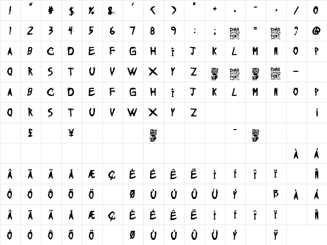 Dark Citizen Regular  glyph index
