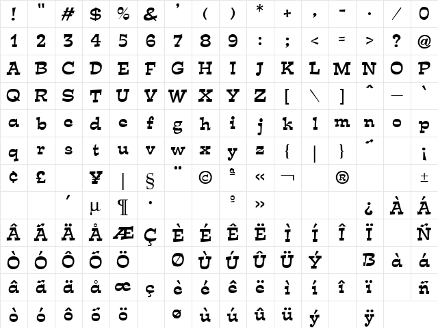 Trace 1 Regular  glyph index