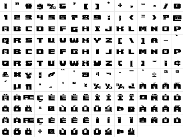 Cruiser Fortress Bevel Regular  glyph index