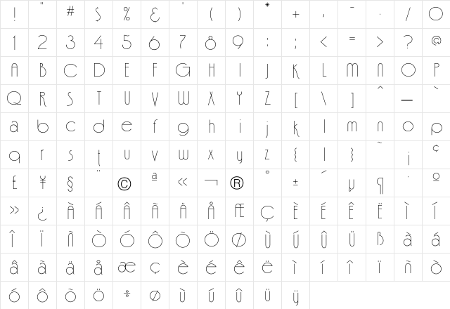 Fina Font  glyph index