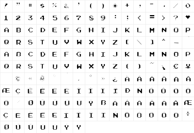 Joystix Gaunt Regular  glyph index