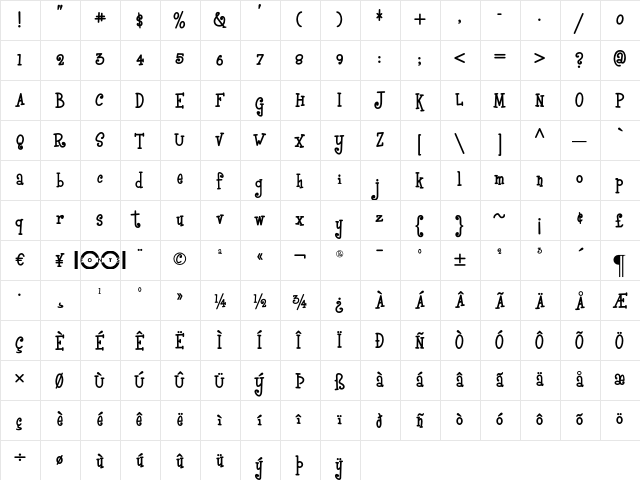 Boyz R Gross NF Regular  glyph index