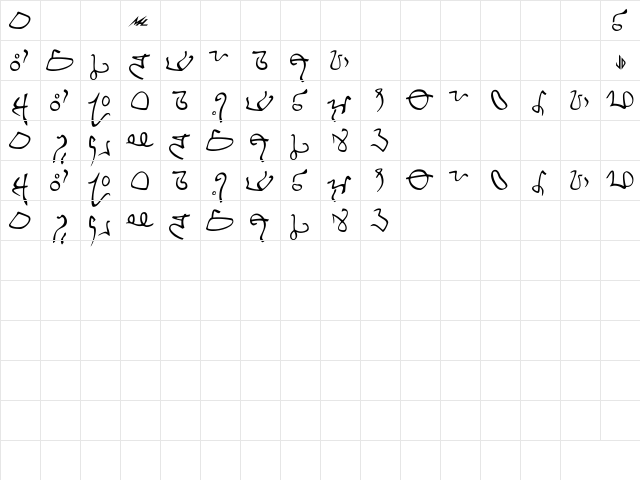 Minbari2 Bold  glyph index