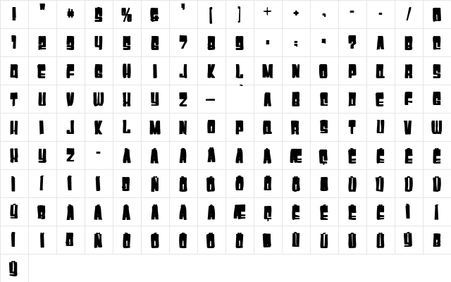 Gyparody Ink Regular  glyph index