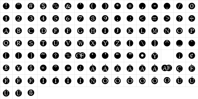 Vignette Regular  glyph index