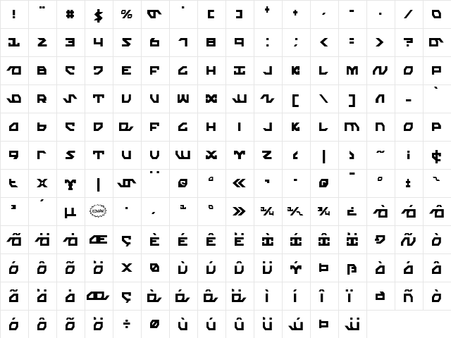 Nightrunner Extra-Condensed Extra-Condensed  glyph index