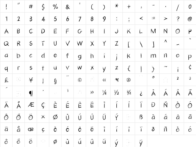 GridScribblesSwinging Regular  glyph index