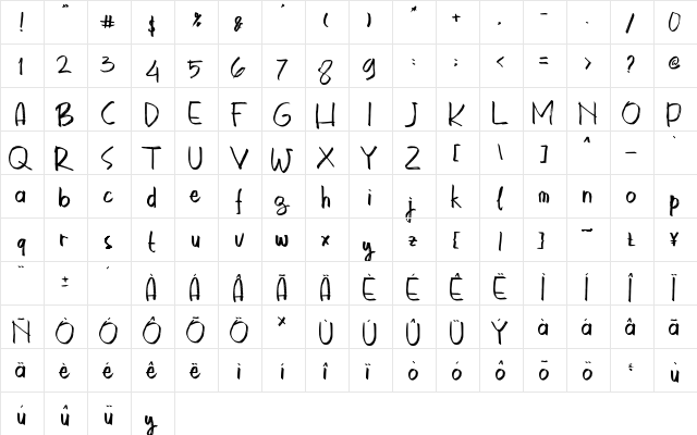 Astrokids Regular  glyph index