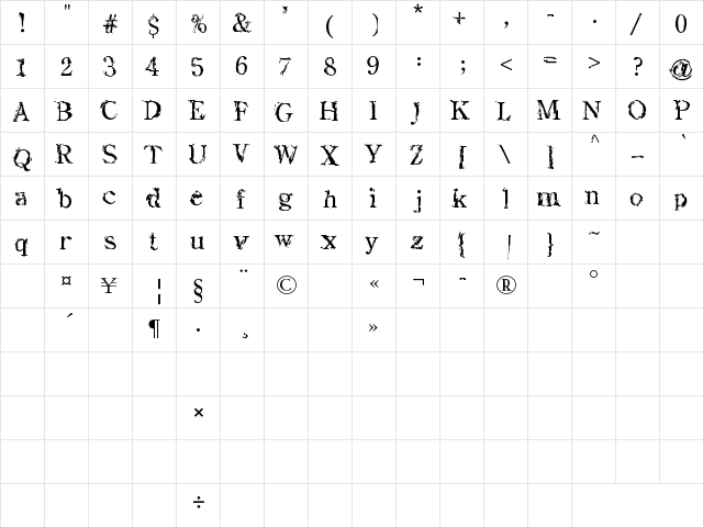 Sea Dreams Regular  glyph index
