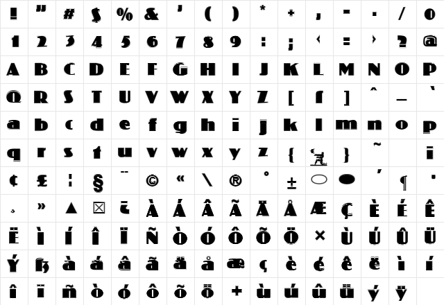 Koloss Contour Regular  glyph index
