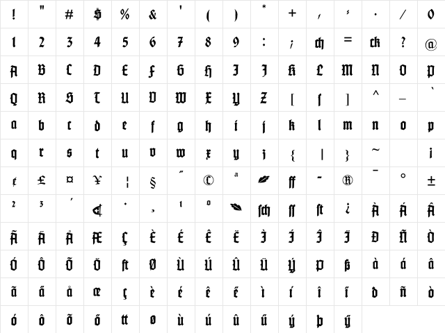 Gotenburg B Bold  glyph index