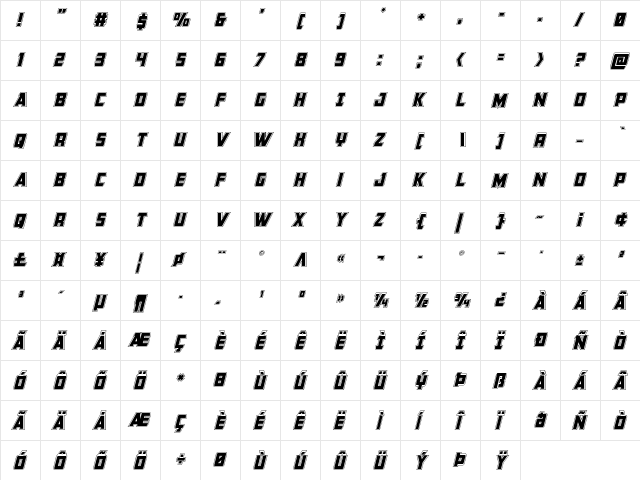 Buchanan Academy Italic Regular  glyph index