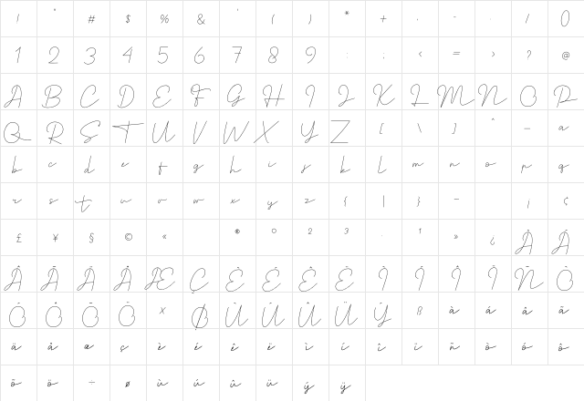 Satrinah Demo Regular  glyph index