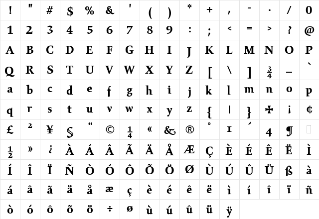 Gilgamesh Bold  glyph index