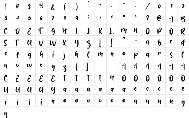 Garden Cottage Regular  glyph index