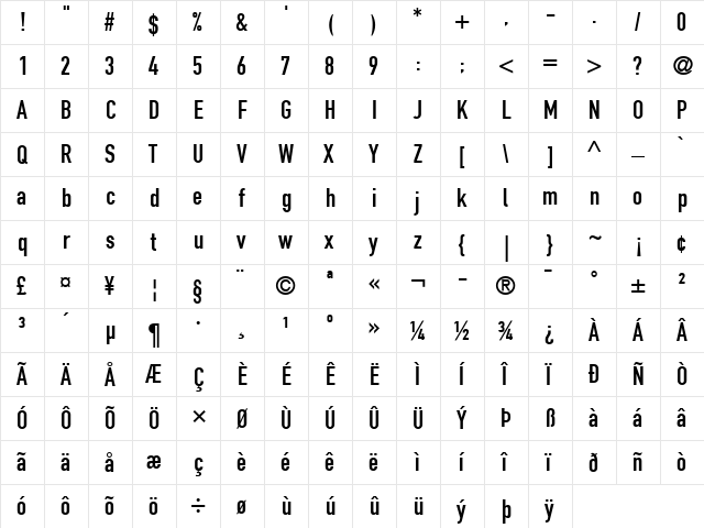 DINEngschrift LT Regular  glyph index