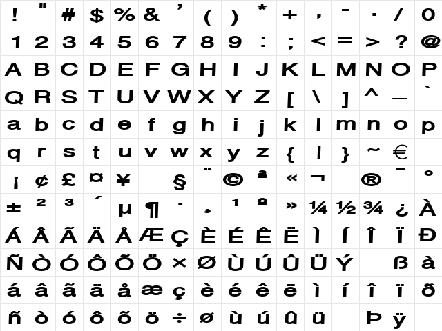 AlpsExtended Bold  glyph index