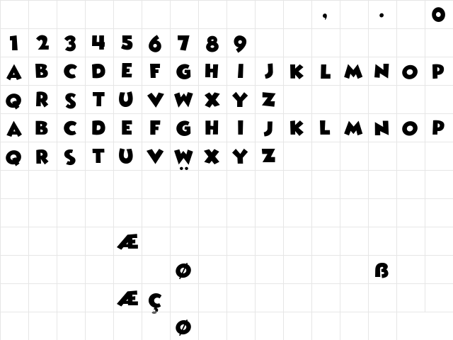 Wicked Mouse Regular  glyph index