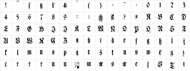 MuenchnerFraktur Regular  glyph index