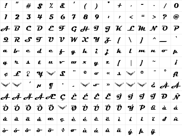 Magneto BoldA  glyph index