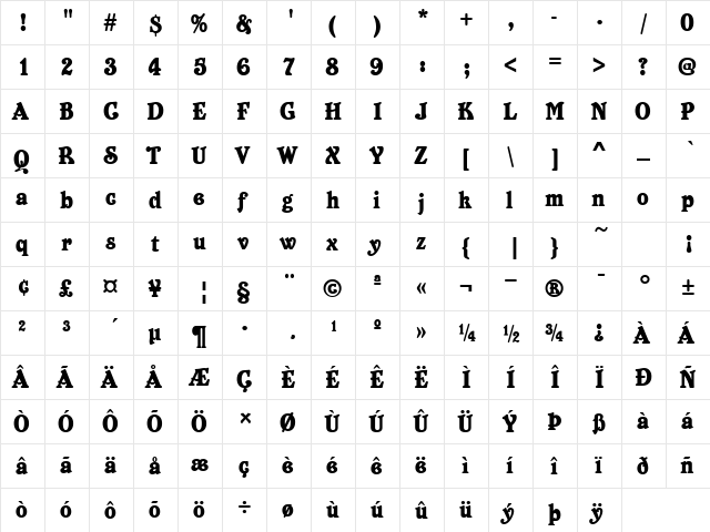 Belgravia Regular  glyph index