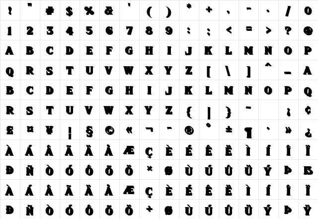 FHA Sign DeVinne ShadeNC Regular  glyph index