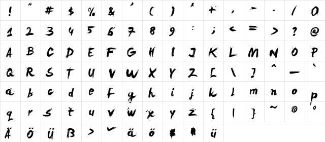 LeviReBrushed Regular  glyph index