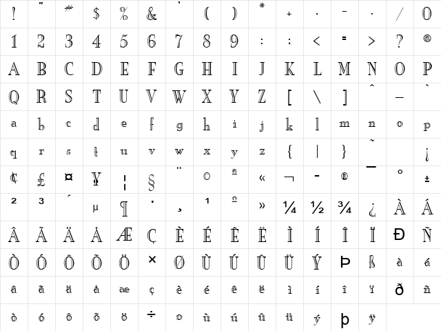 New England Engraved Normal  glyph index