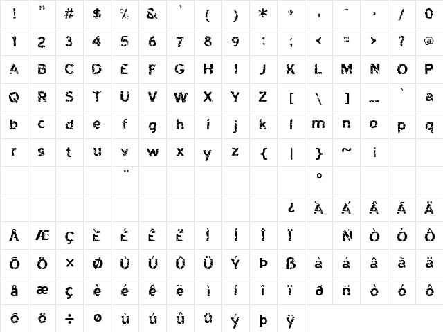 Highway to Heck Regular  glyph index