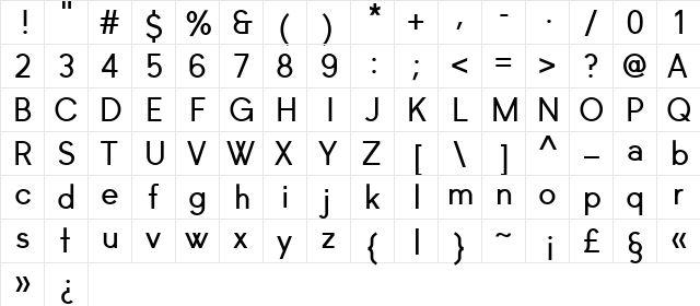 Richkid Bold  glyph index