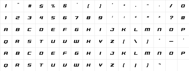 Foreigner Regular  glyph index