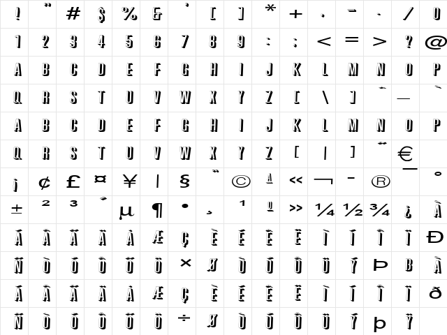 PhoenixExtendedD Normal  glyph index