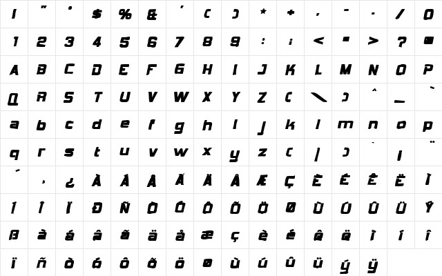 Hemi Head Ink Regular  glyph index