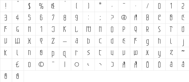 Sfilth Regular  glyph index