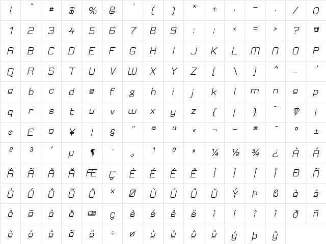 Elgethy Est Upper Bold Regular  glyph index