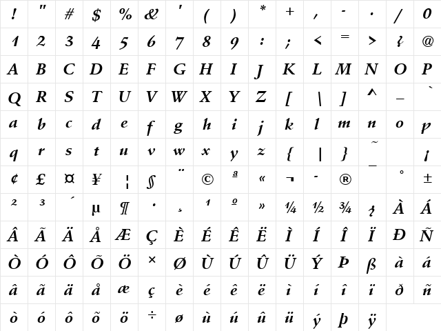 SchneidlerAmaT Bold Italic  glyph index