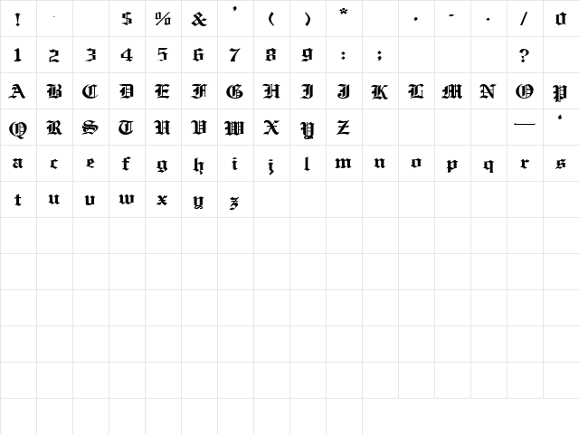 Inferno 2 Regular  glyph index