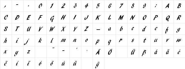 PencilScript Regular  glyph index