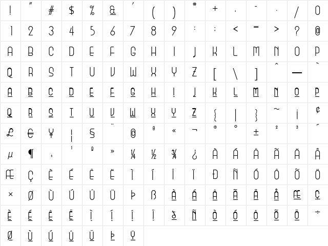 BeautySchoolDropout Regular  glyph index