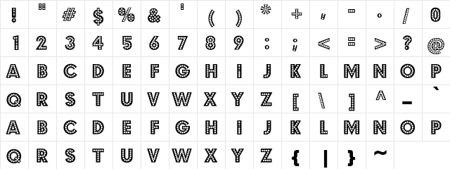 Budmo Jiggler Regular  glyph index