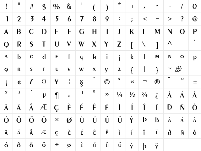 Creme SSi Semi Bold  glyph index