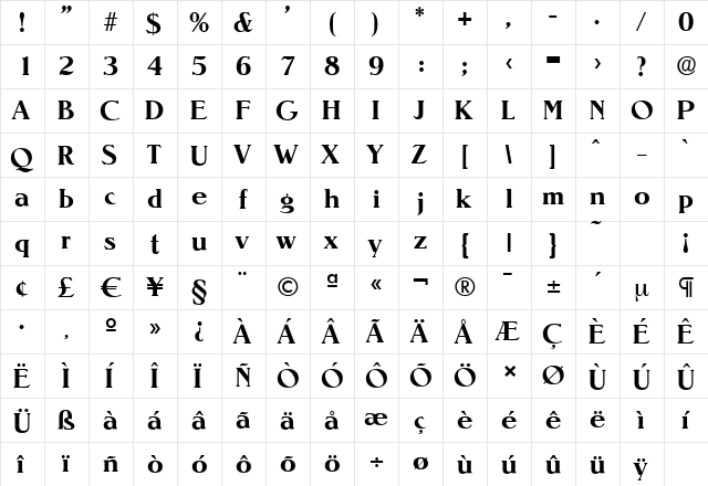 NevadaSerial Bold  glyph index