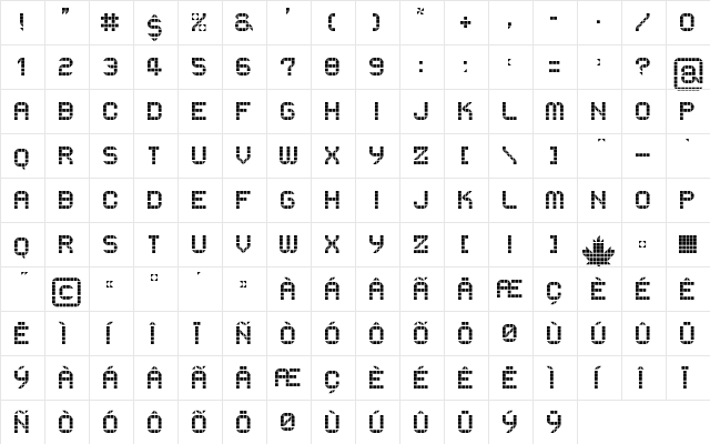 BDBrick VANOC Regular  glyph index