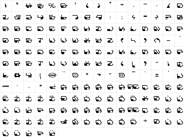 Deranian Regular  glyph index