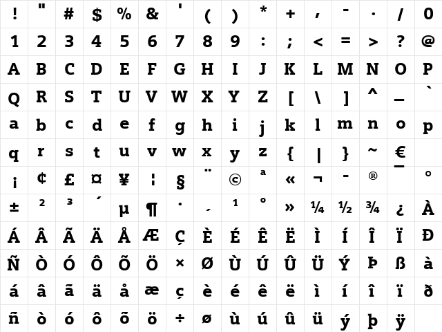 Siemens Slab Black Regular  glyph index
