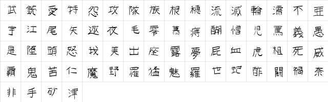 GoJuOn Regular  glyph index