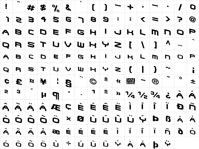 GarthWacky Regular  glyph index